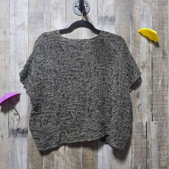 Eileen Fisher Bronze Sparkle Scoopneck Dolman Sleeve Box Top  Linen Blend - Picture 3 of 5